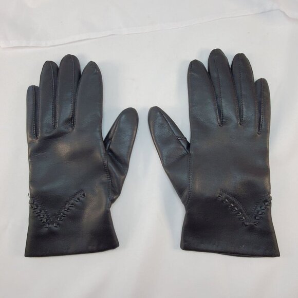 Vintage Avon Womans Black Vinyl Gloves Lined W/ Fleece Size Small Driving Gloves - Picture 1 of 10